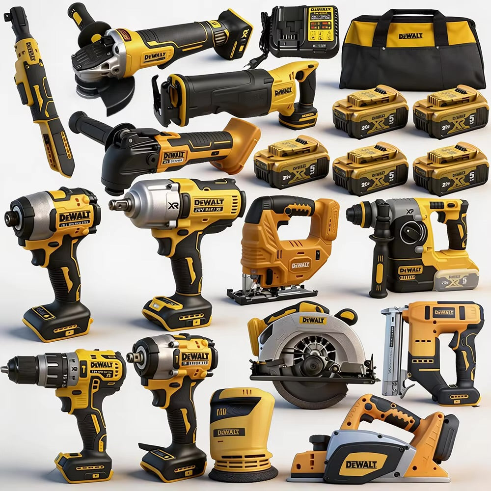 DeWalt Portable Cordless Tools Kit Impact Drill Wrench Angle Grinder Screwdriver Tools Industrial Rechargeable 20-in-1 Tools Set